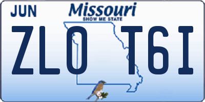 MO license plate ZL0T6I