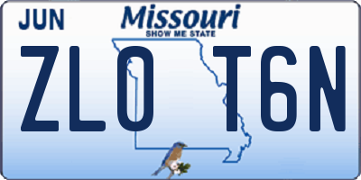 MO license plate ZL0T6N