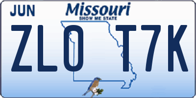 MO license plate ZL0T7K