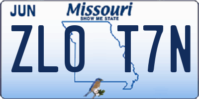 MO license plate ZL0T7N