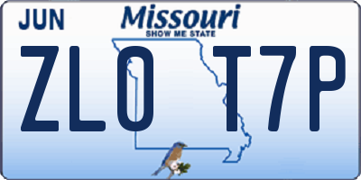 MO license plate ZL0T7P