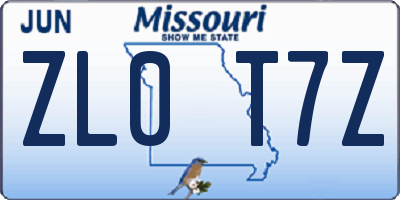 MO license plate ZL0T7Z