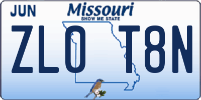 MO license plate ZL0T8N