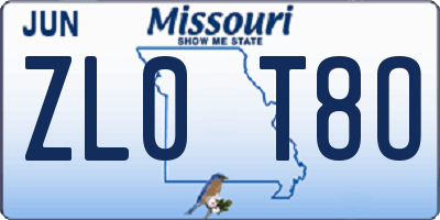 MO license plate ZL0T8O