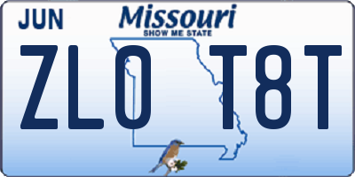MO license plate ZL0T8T