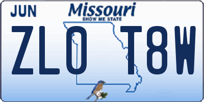 MO license plate ZL0T8W
