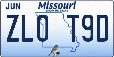 MO license plate ZL0T9D