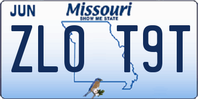 MO license plate ZL0T9T