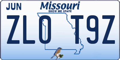 MO license plate ZL0T9Z