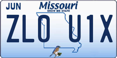 MO license plate ZL0U1X