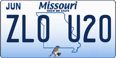MO license plate ZL0U2O