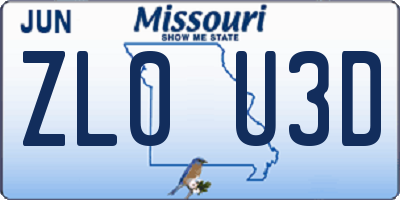 MO license plate ZL0U3D