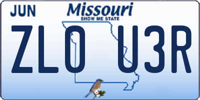 MO license plate ZL0U3R