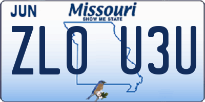 MO license plate ZL0U3U