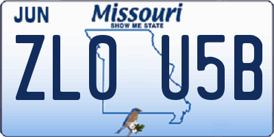 MO license plate ZL0U5B