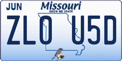 MO license plate ZL0U5D