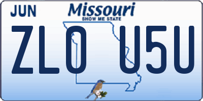 MO license plate ZL0U5U