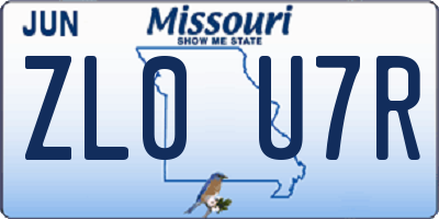 MO license plate ZL0U7R