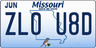 MO license plate ZL0U8D