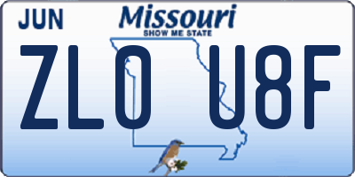 MO license plate ZL0U8F