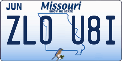 MO license plate ZL0U8I