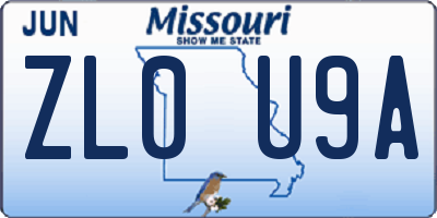 MO license plate ZL0U9A