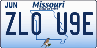 MO license plate ZL0U9E