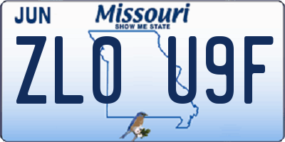 MO license plate ZL0U9F