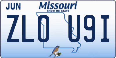 MO license plate ZL0U9I