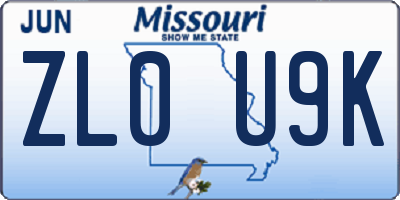 MO license plate ZL0U9K