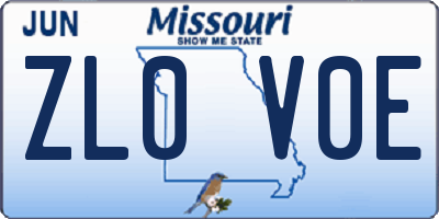 MO license plate ZL0V0E