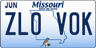 MO license plate ZL0V0K