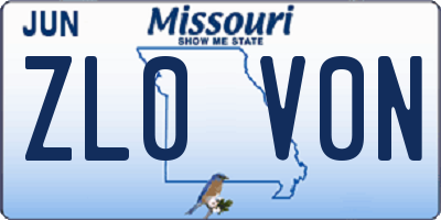 MO license plate ZL0V0N