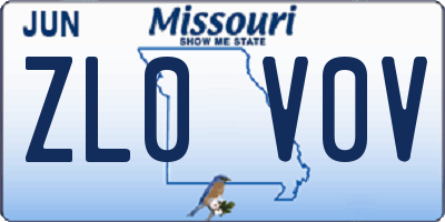 MO license plate ZL0V0V
