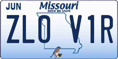 MO license plate ZL0V1R