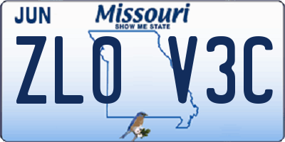 MO license plate ZL0V3C
