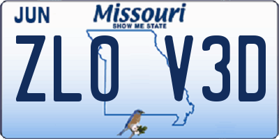 MO license plate ZL0V3D