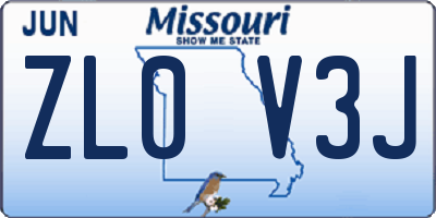 MO license plate ZL0V3J