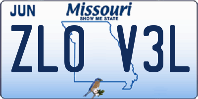 MO license plate ZL0V3L