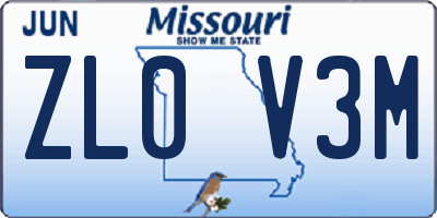 MO license plate ZL0V3M