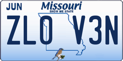 MO license plate ZL0V3N