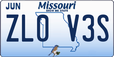 MO license plate ZL0V3S