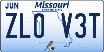 MO license plate ZL0V3T