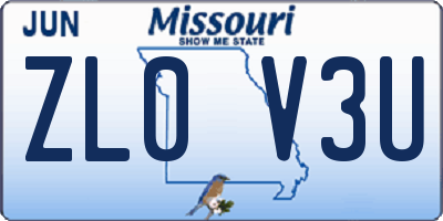 MO license plate ZL0V3U