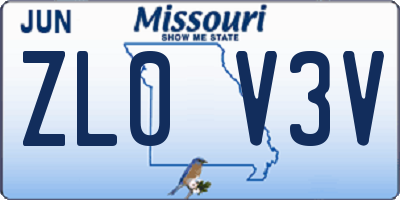 MO license plate ZL0V3V