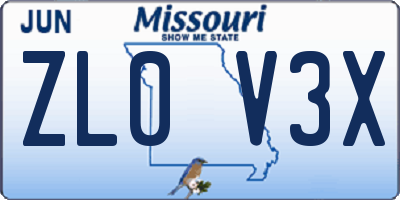 MO license plate ZL0V3X
