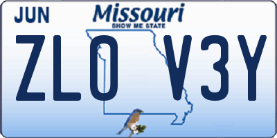 MO license plate ZL0V3Y