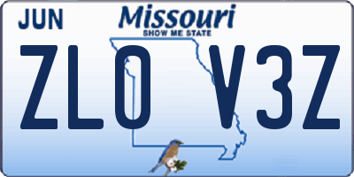 MO license plate ZL0V3Z