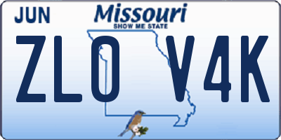 MO license plate ZL0V4K