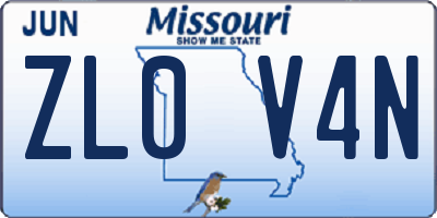 MO license plate ZL0V4N